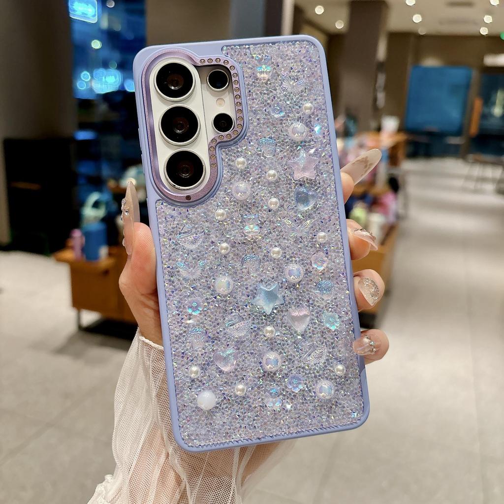 Роскошный чехол для телефона Samsung S26 Ultra со стразами и жемчугом, с защитой из металлической рамки