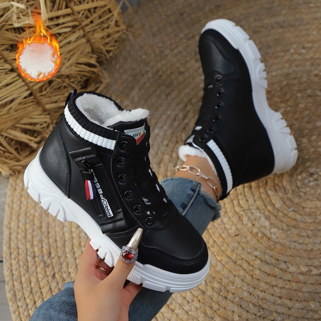 Мода 2025 Зима Женские Прогулочные Высокие Плюшевые Толстые Теплые Кроссовки Женские Удобные Ботинки на Платформе на Шнуровке Женские Zapatos De Mujer
