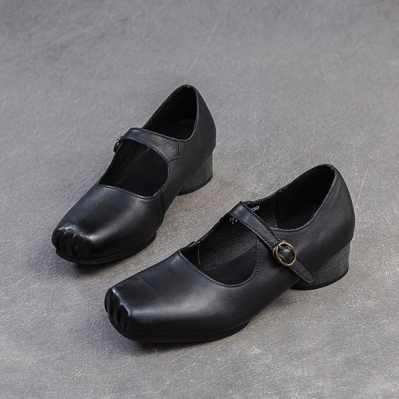 Johnature Туфли-лодочки из натуральной кожи с квадратным носком и пряжкой, модные однотонные женские туфли на среднем каблуке