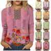 Women's Fashion Casual Long Sleeve Print Round Neck Pullover Top Blouse