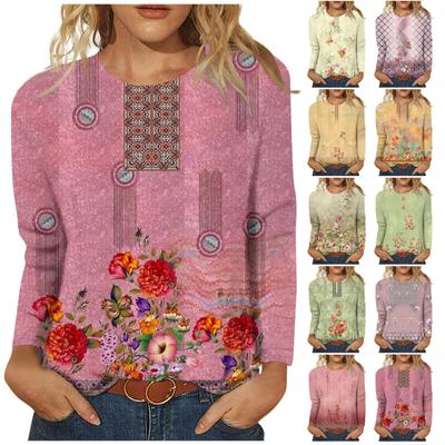 Женская мода, повседневная блузка с длинным рукавом и круглым вырезом, пуловер с принтом