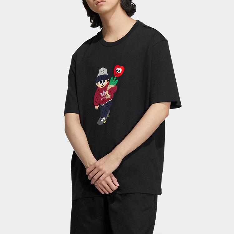 adidas Повседневная спортивная футболка унисекс Originals x Charr Morita с мультяшным принтом кактусов, черные HR3476