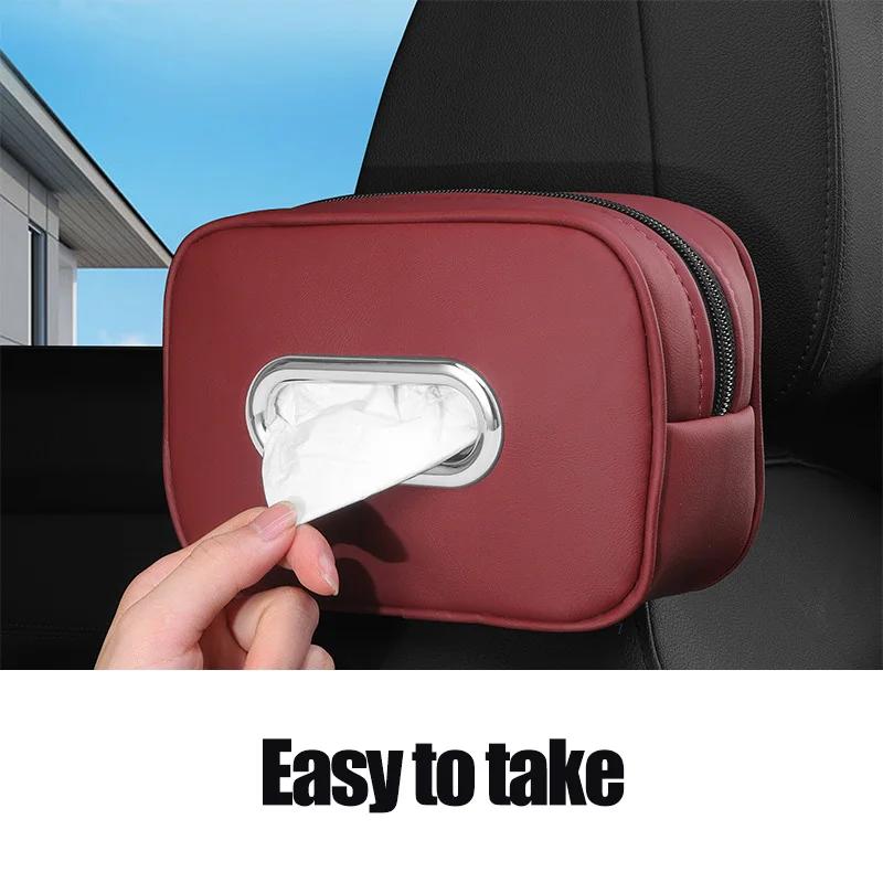 Car Tissue Box Holder Nappa Leather Car Center Console Armrest Napkin Box Sun Visor Backseat Tissue Case with Fix Strap
