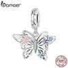 925 Sterling Silver Animal Pendant Beads, Butterfly Enamel Process Charms Compatible with Women's Bracelet Necklace