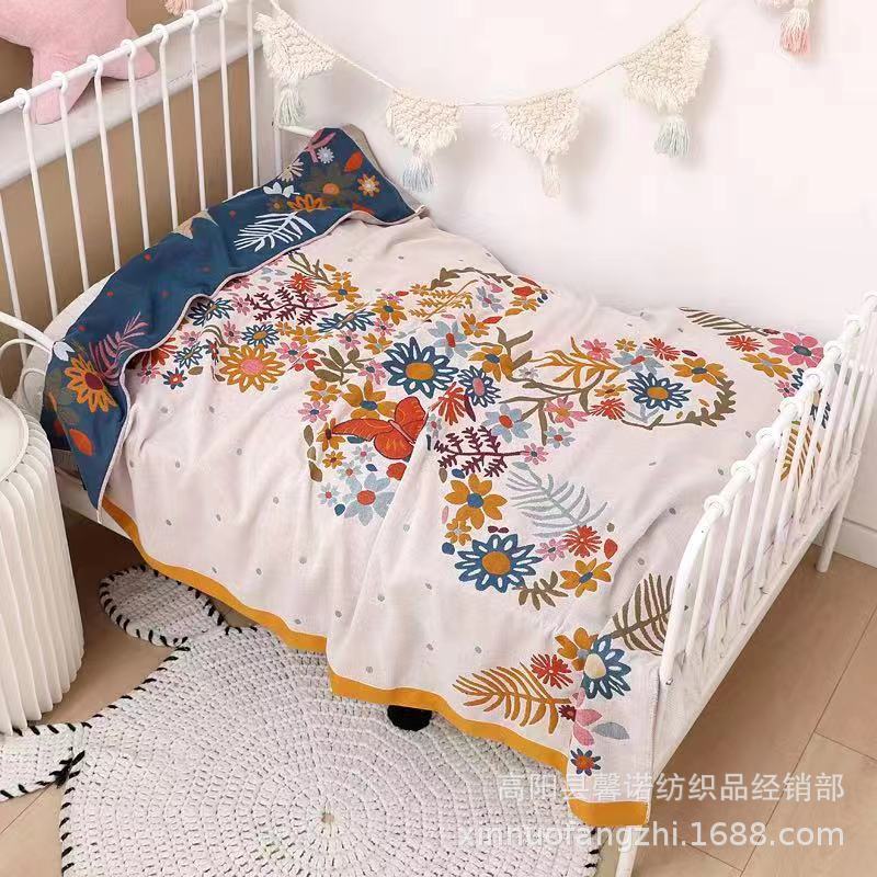 Four Seasons Baby Cotton Gauze Towel Quilt Newborn Cartoon Children's Baby Blanket Breathable Washed Cotton Lunch Break Blanket