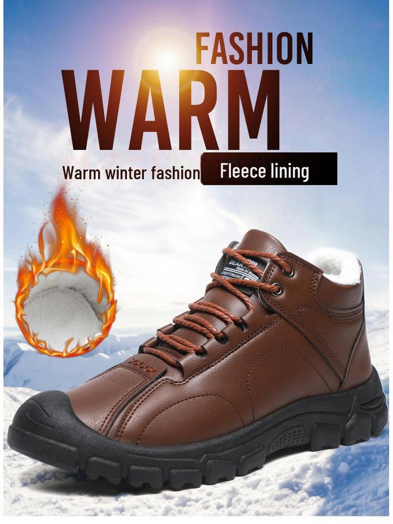 Men's Snow Boots: Autumn/Winter Cotton, Outdoor Sports, Velvet-Lined, Thick Casual Mid-Cut Leather Shoes