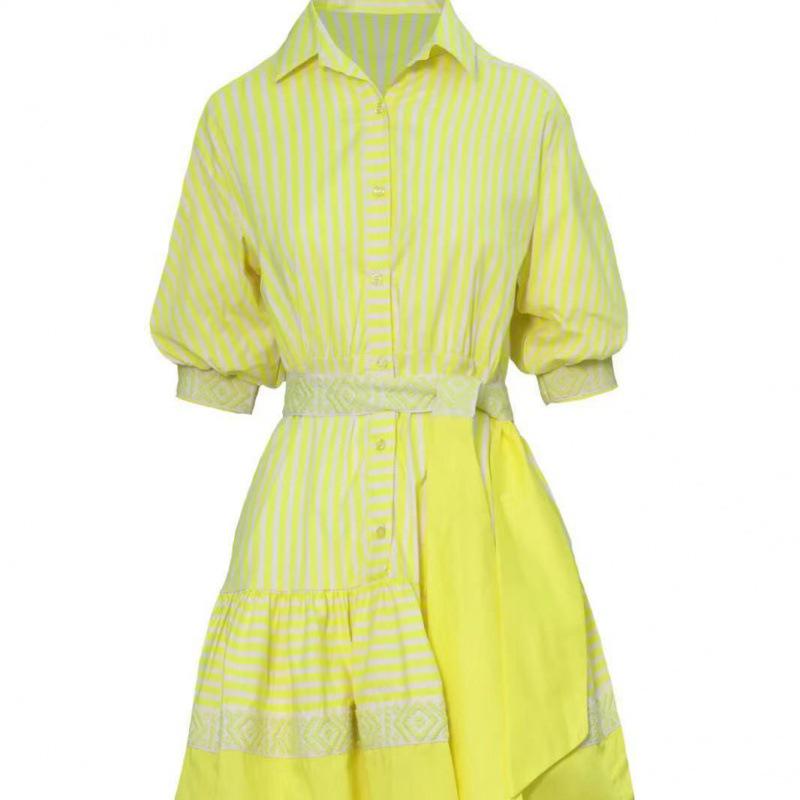 2023 Осень Европейская и Американская Мода Полосатое Платье, Подчеркивающее Талию