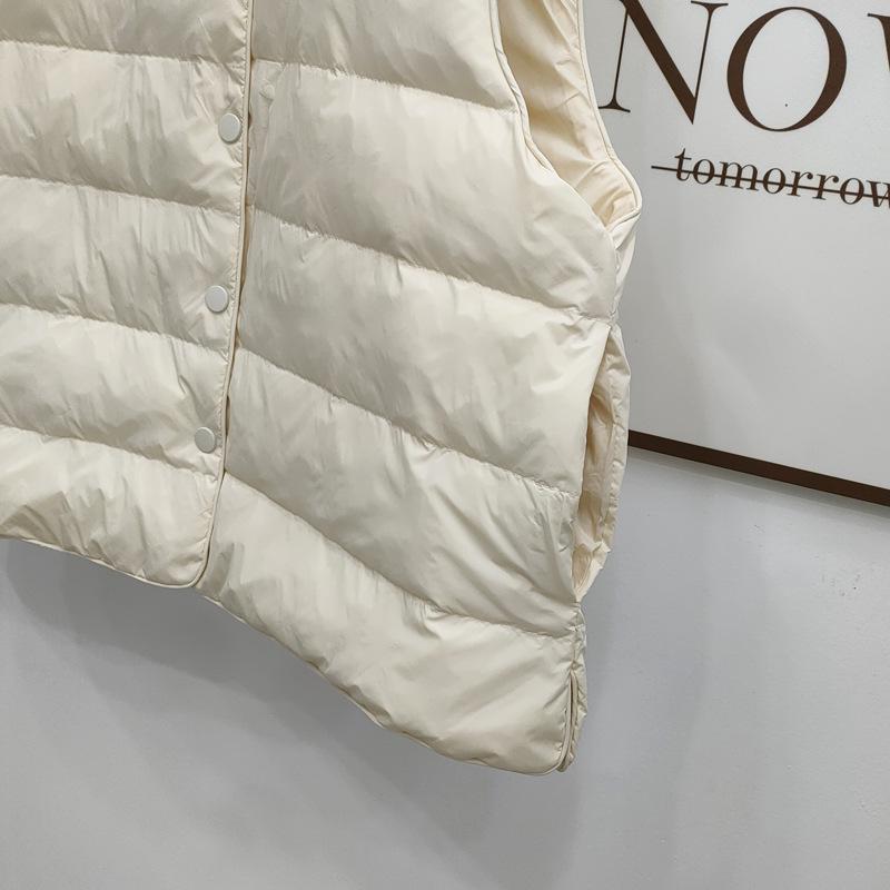 Женский легкий пуховый жилет 2025: Теплый, Без рукавов, Воротник-стойка, Модный пух белой утки для осени/зимы.