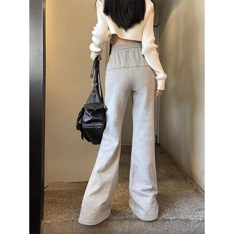 Корейский стиль, модные флисовые спортивные штаны, женские серые брюки-клеш Y2K, винтажные зимние теплые толстые брюки большого размера, широкие брюки для бега