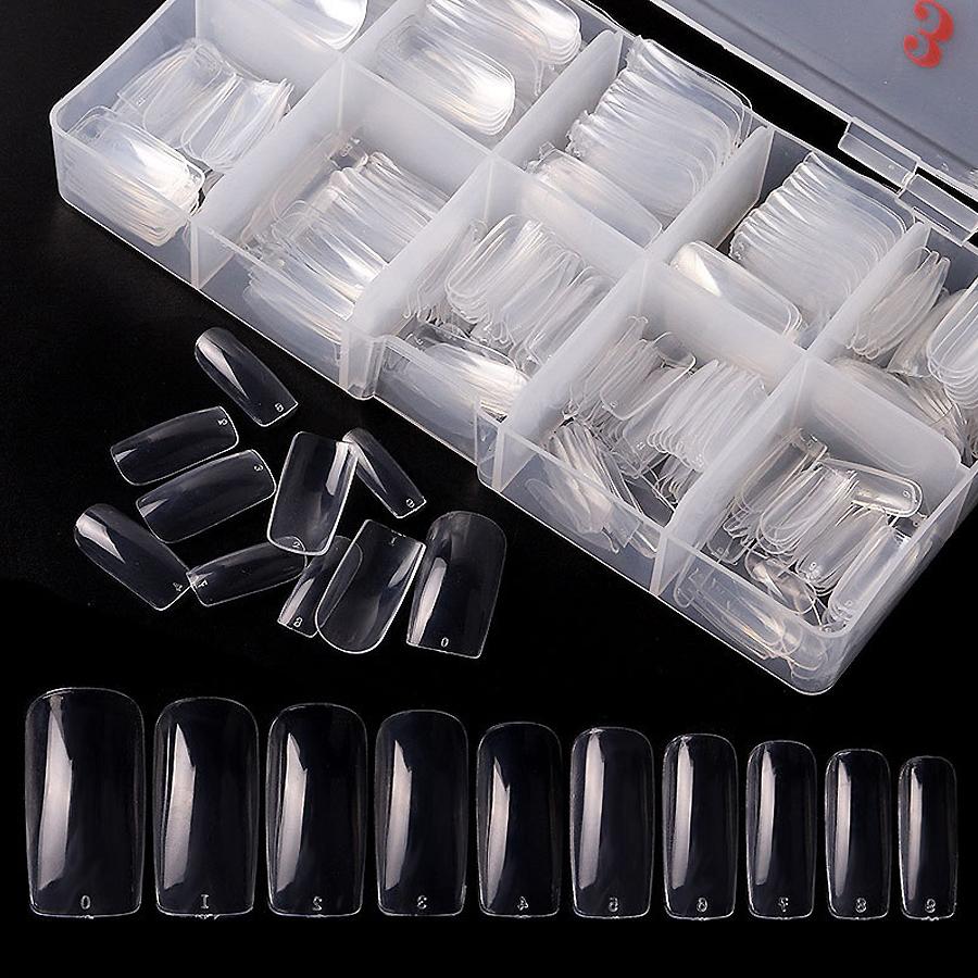 500 шт. акриловые накладные ногти с коробкой, прозрачный белый натуральный полупокрытие, полное покрытие, инструмент для французского маникюра