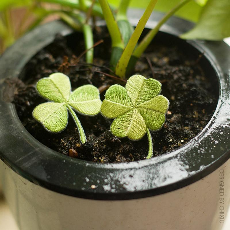 Нашивки клевера с четырьмя листами, наклейки для глажки ткани, вышивка, аппликация, сделай сам