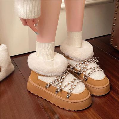 Мао Мао рот зимние новые ботинки-дутики на толстой подошве с коротким голенищем и утолщенным ремешком, хлопковые ботинки большого размера