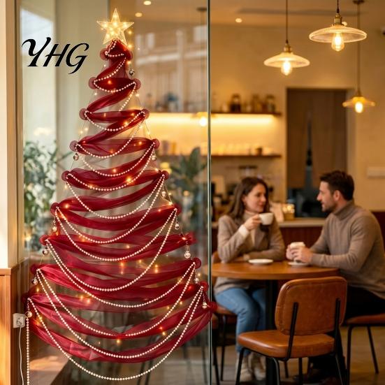 Lighted Christmas Wall Decoration DIY Tree Decor Kit, Hanging Fabric Ornament Set Crafting Activity for Kids Window Wall, Handmade Holiday Craft with