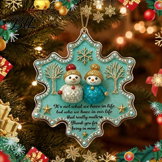 Acrylic Pendant Decorations Snowman Friend Hanging Ornament, 2D Xmas Tree Decor with Warm Friendship Meaningful Thank You Presents Message,