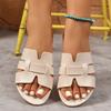 Fashion Women's Solid Color Slide Sandals, Lightweight Square Open Toe Slip On Shoes, Women's Casual Flat Shoes