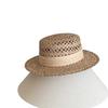 Natural Marillaise Woven Hat Women'S Fashion British Flat Top Top Hat Old Money Wind Seaside Vacation Sunshade Hollow Straw Hat