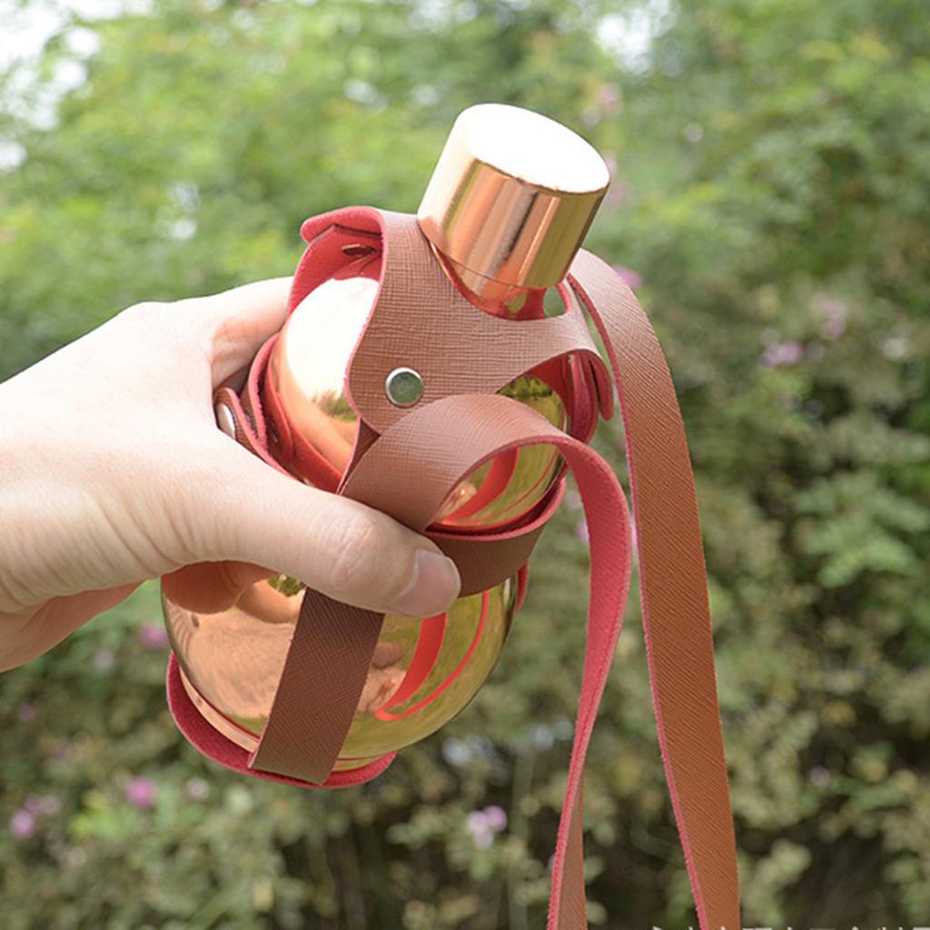 Stainless Steel Bottle Pumpkin Bottle - Kettle with Leather Strap for Outdoor Storage of Drinks Barbecues