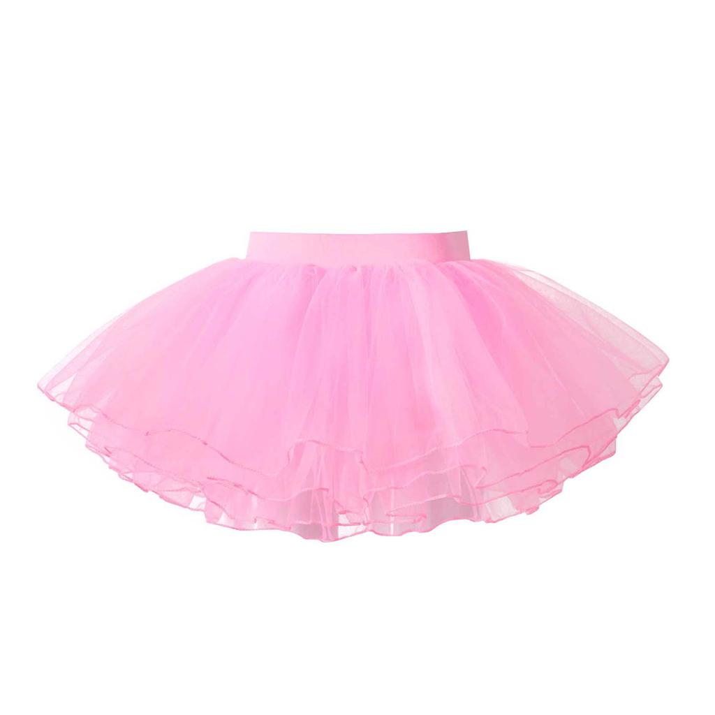 Mesh Tutu Skirt Girls Kids 4 Layer Solid Color Elastic Waist Princess Ballet Dance Skirt