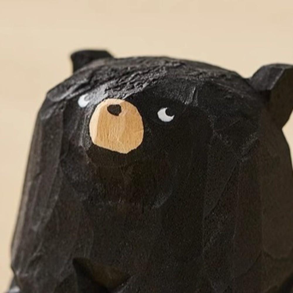Mini Hand Carved Bear Figurines Solid Wood Polar Bear Crafts Unique Bear Ornaments Table Display