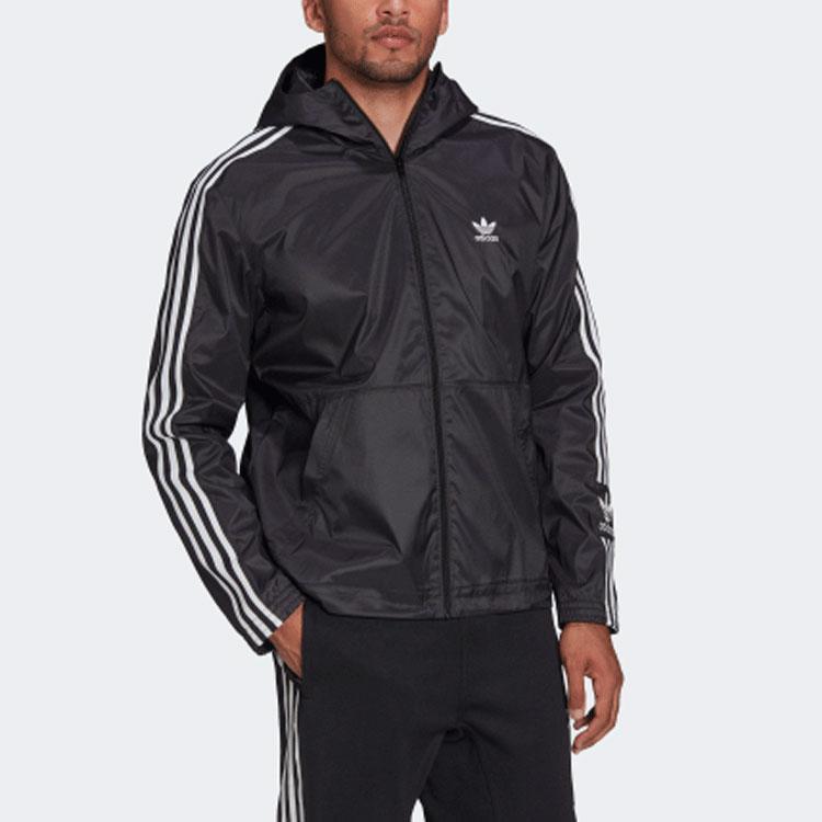 Adidas Оригинальная спортивная куртка с капюшоном и вышивкой в ​​полоску Wb, мужская куртка черного цвета HC2006