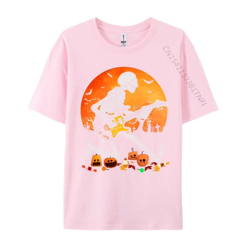 Скелет Играет на Бас-гитаре Футболка на Хэллоуин Обычная Осень Ретро Смешная Чистый Хлопок Camisa Мужские Футболки Смешная Одежда