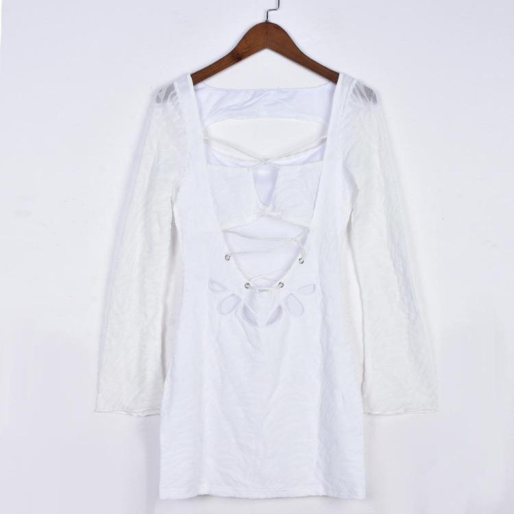 Сексуальное бандажное мини-платье для женщин, с длинным рукавом, на шнуровке, облегающее, уличная одежда, весеннее текстурированное платье