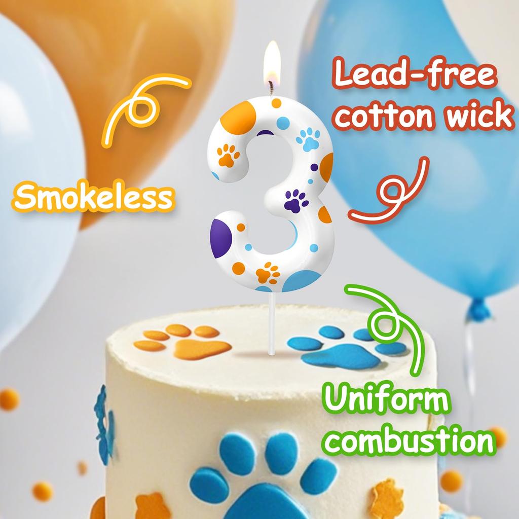 Синяя лапа собаки номер 0-9 свеча на день рождения для мальчиков девочек - украшения для торта, декор для тематической вечеринки для любителей собак, товары для детской вечеринки