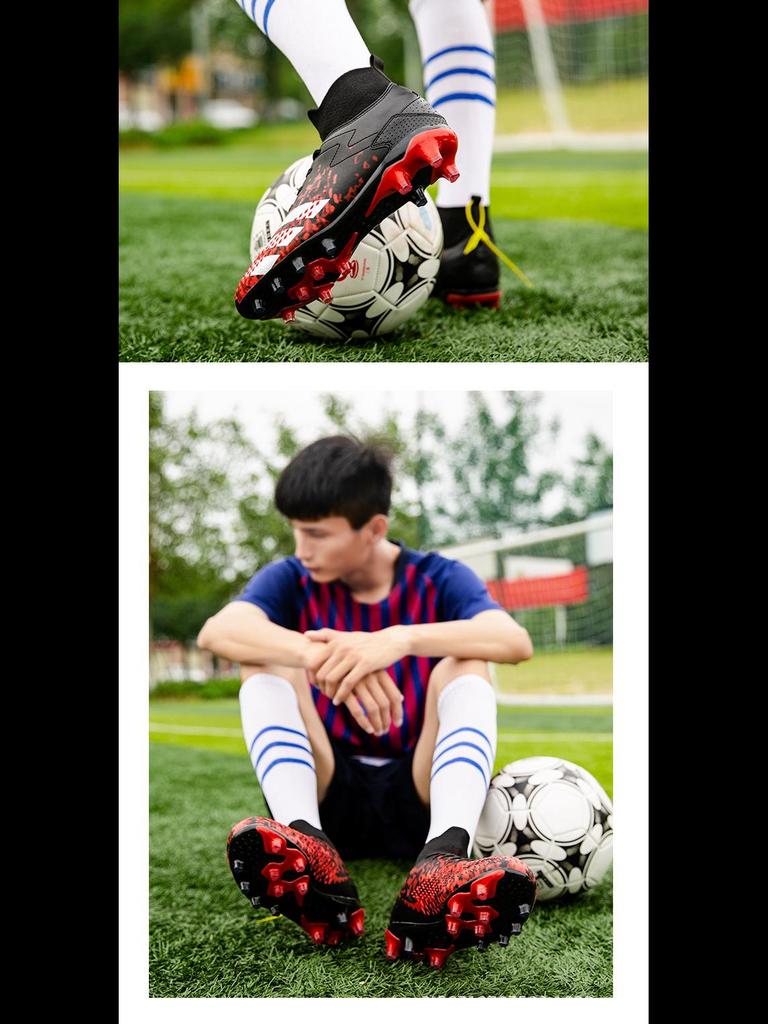 Футбольные бутсы унисекс с высоким берцем для детей, цвет мандариновый, длинные ногти, искусственная трава TF, для тренировок студентов.