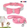 Pet Products Shiny Rhinestone Pet Collar Flexible Microfiber Bow Dog Collar Rhinestone Cat Collar