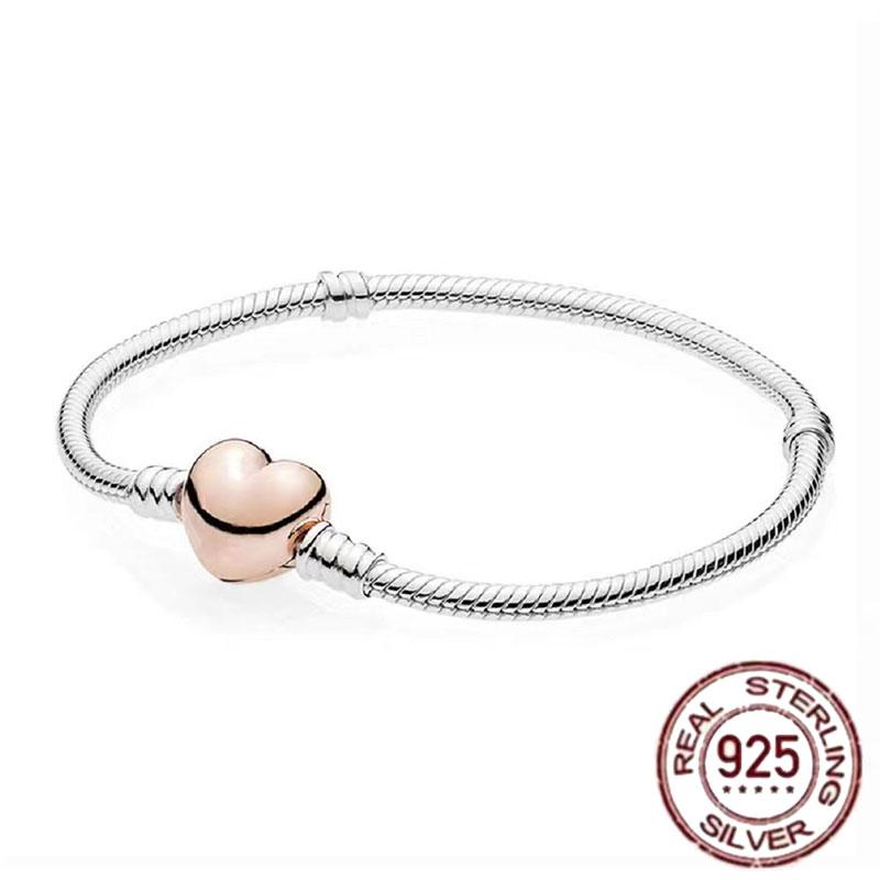 1/100 S925 silver heart crown snake bone bracelet women fashion jewelry DIY bracelet gift for her