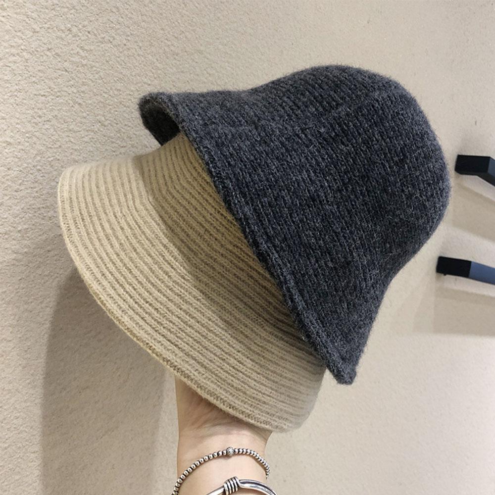 Female Fashion Knitted Autumn Thicken Winter Felt Wool Hat Warm Hats Fishing Cap Bucket Hat