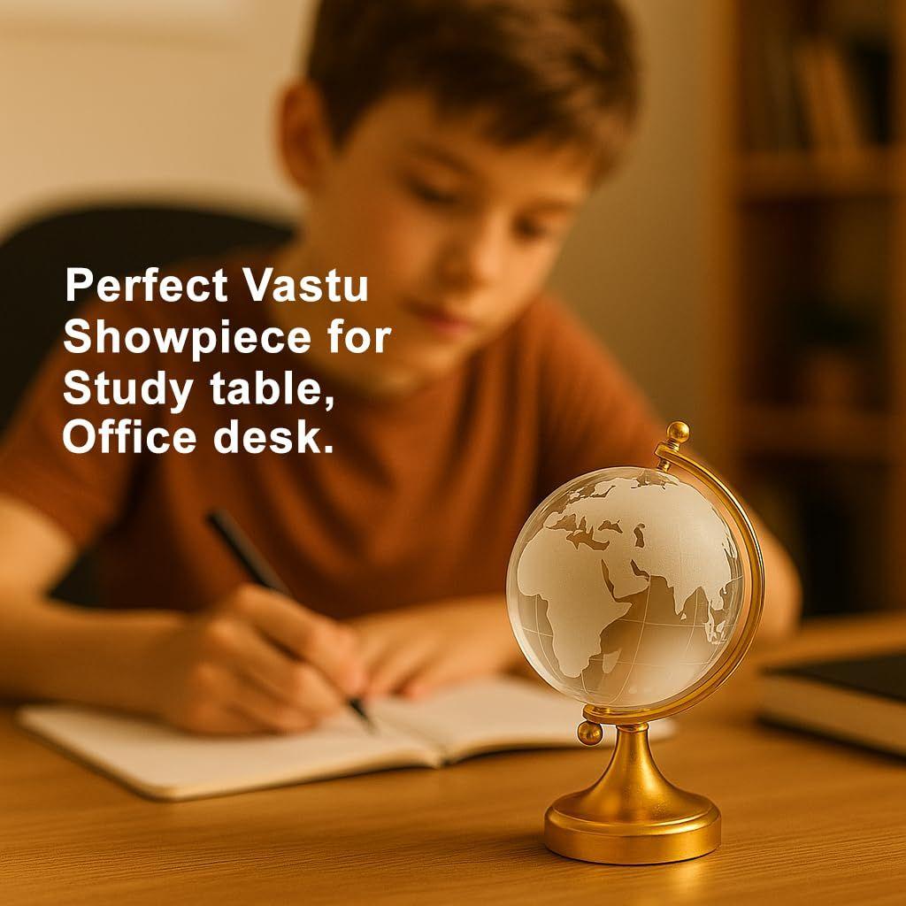 Fengshui Crystal Globe with Golden Stand for Positive Energy Success Good Luck and Prosperity Vastu Remedy for Home