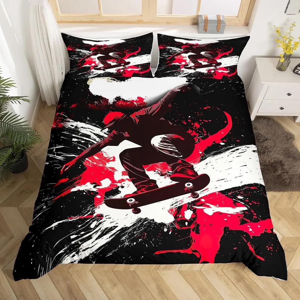 Подростковый пододеяльник для скейтборда, пододеяльники в стиле хипстерского граффити для мальчиков, детский крутой комплект постельного белья на тему экстремальных видов спорта