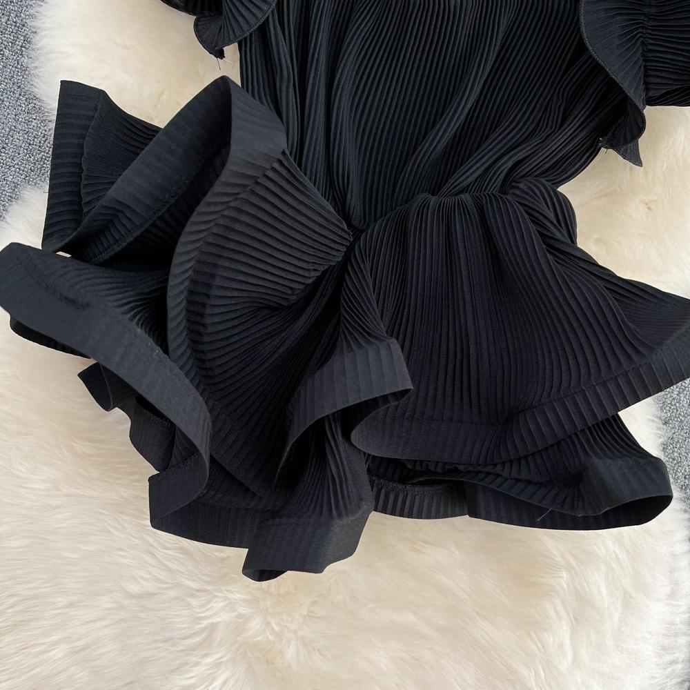 RUGOD Летний новый стиль, универсальная пресс-плиссированная шифоновая рубашка с завязками на талии и листьями лотоса, женский короткий топ в иностранном стиле