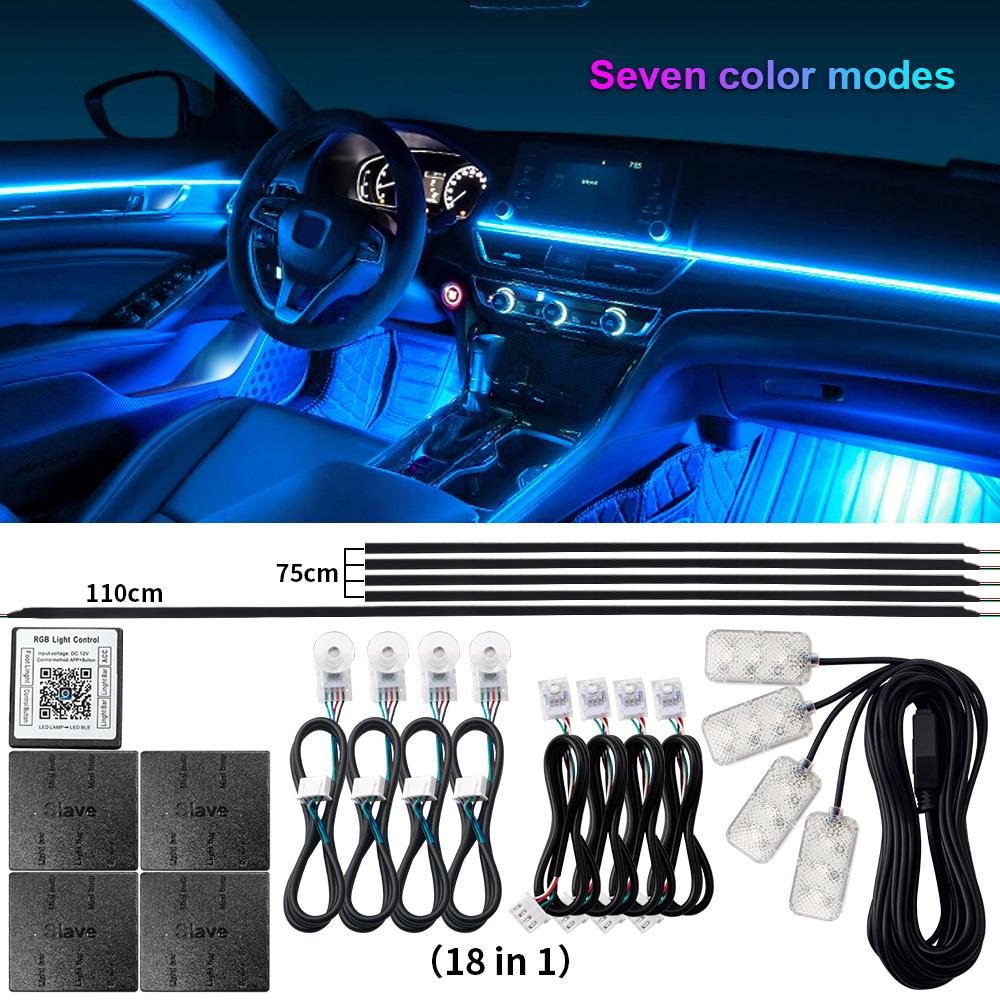 10/14/18 in 1 Led Car Ambient Lights 213 64 Color RGB Symphony Streamer Bluetooth Rainbow Acrylic Strips Atmosphere Lamp Kit 12V
