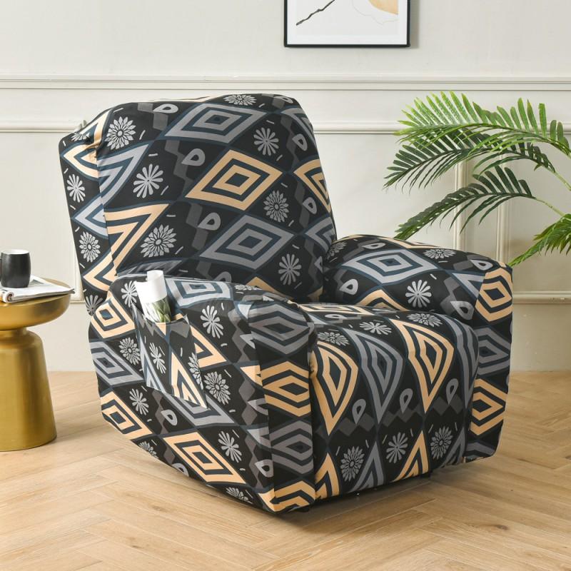 Elastic Full Cover Recliner Chair Slipcover Single Seater Sofa - Thick Fabric Dustproof Protector With Printed Patterns