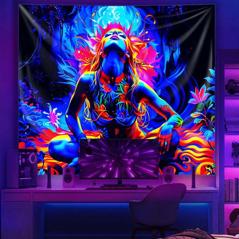 VIKAMA Colorful Meditation Goddess Tapestry psychedelic Flower Art Tapestry Living Room Sofa Background Wall Decorative Tapestry