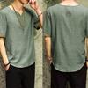 Retro Men Plus Size Linen Rhombus Patchwork Short Sleeve V Neck T-Shirt Top
