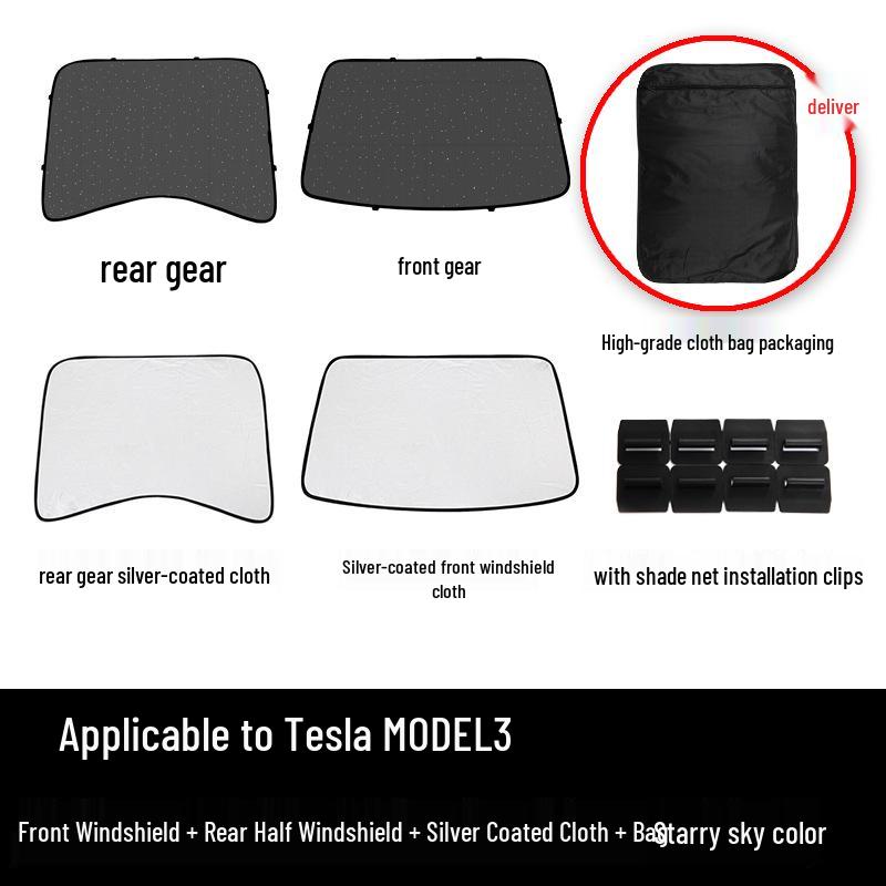 Sunshade Set for Tesla Model 3/Y: Heat-Insulating Sunroof Visor with UV Protection