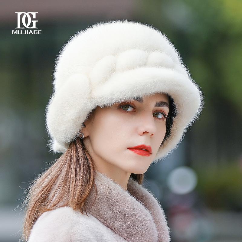 Mink Hat Women's Winter Thickened Warm Mink Hair Whole Mink for Middle and Elderly Mothers Versatile Duck Tongue Fur Hat