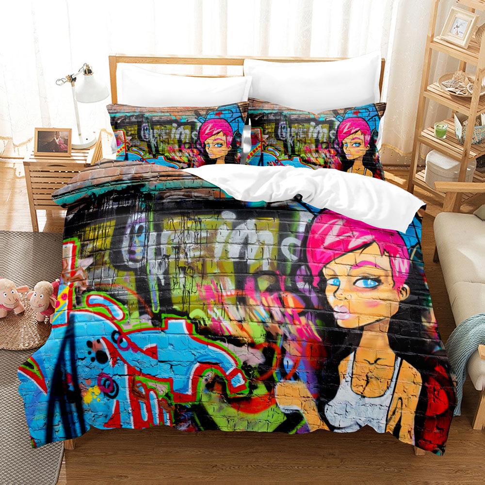 Пододеяльник в стиле граффити с рисунком для подростков, постельное белье в стиле уличной культуры, комплект постельного белья размера «king-size» и «queen-size» в стиле хип-хоп из полиэстера