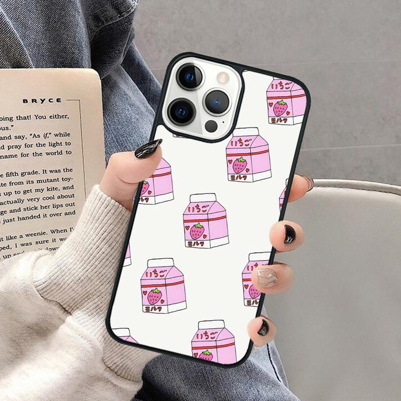 Милый японский молочный напиток со вкусом клубники Чехол для телефона iPhone 17 Air 16 16e 15 Plus для Apple 13 11 12 14 Pro Max