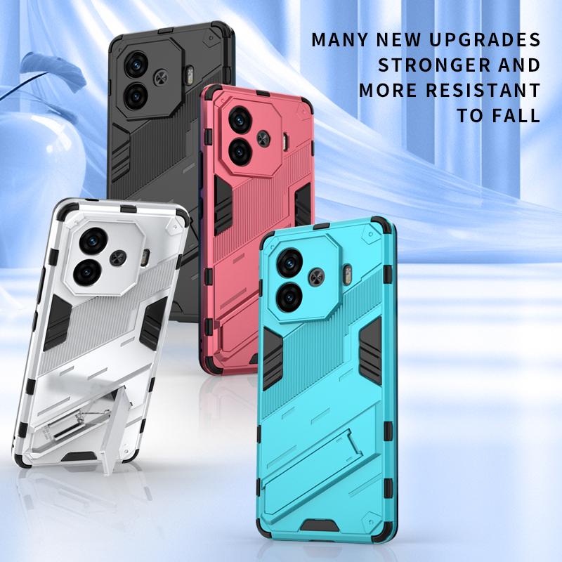 For Vivo Y200 Y200e GT Y100 (IDN) 5G Punk Armor Shockproof Bumper Rugged Rubberized PC Fitted Kickstand Case Stand Holder Cover Shell