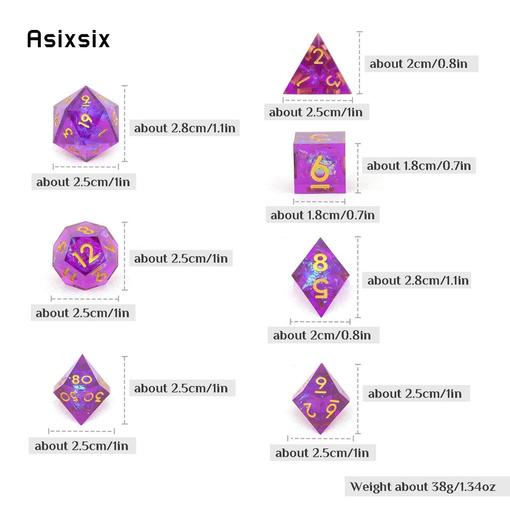 7 шт. фиолетовые золотые кубики с острыми краями из смолы, многогранные кубики, подходящие для ролевых ролевых игр, настольная игра