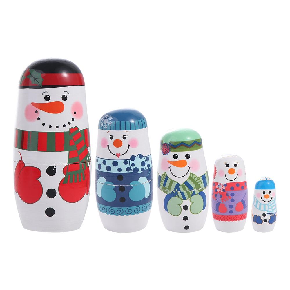 Smooth Xmas Matryoshka Doll Wood Wooden Stacking Dolls Cute Christmas Nesting Dolls  Xmas