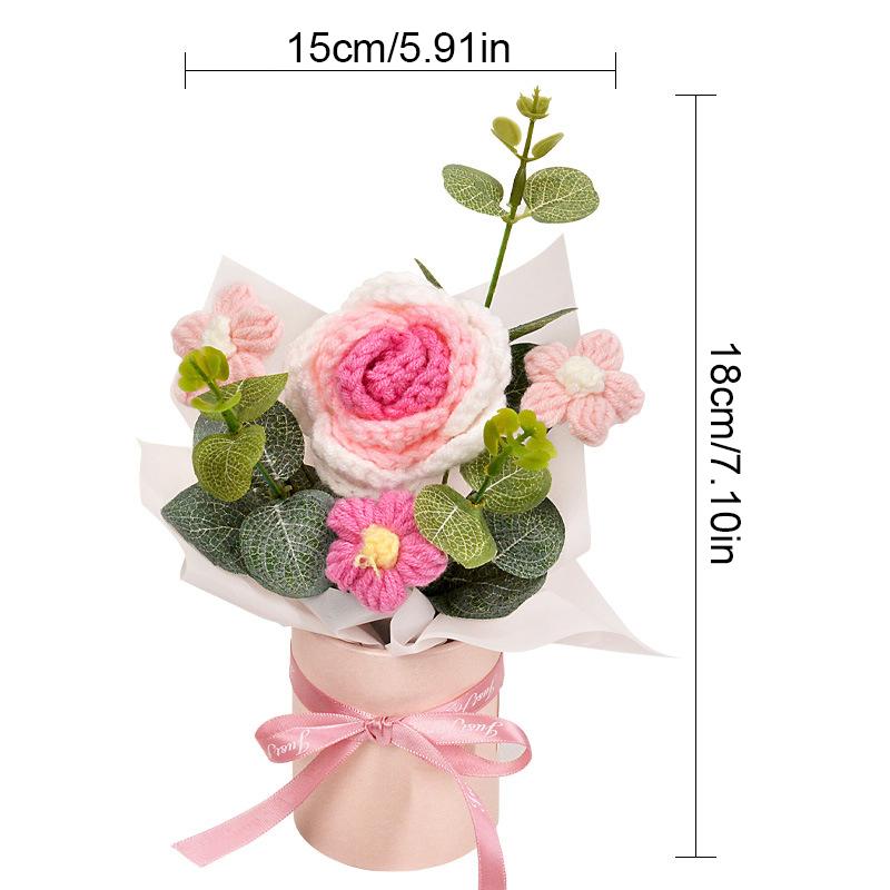 1 шт. Роза Элегантный подарок ручной работы Искусственный цветок Вечный Вязаный День святого Валентина Пышный Романтический букет Сделай сам 20x14 см