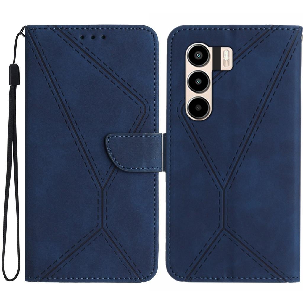For itel Power 70 4G Case Skin Touch Lines Imprinted PU Leather Flip Phone Cover