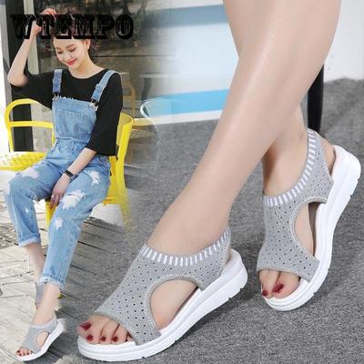 Летние женские сандалии на платформе, дышащая обувь с открытым верхом, удобная прогулочная обувь для покупок