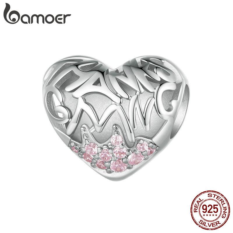 BAMOER стерлингового серебра 925 пробы розовое сердце бусины бабочка подвеска для женщин браслет и ожерелье DIY подарок на День благодарения ювелирные изделия