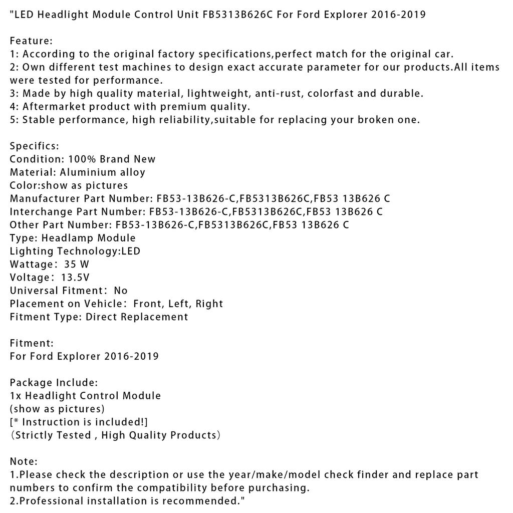 Блок управления модулем светодиодной фары FB5313B626C для Ford Explorer 2016-2019